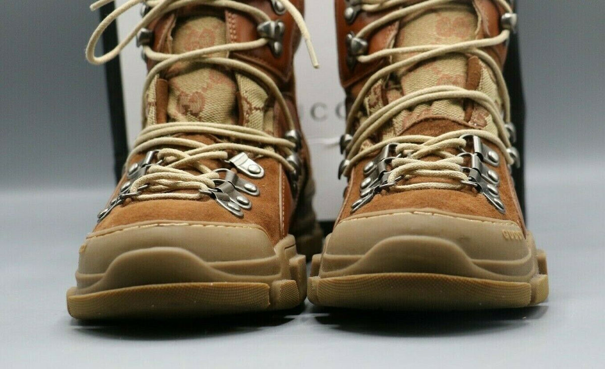 Gucci Flashtrek Journey Brown Beige High Top Hiker Boot Womens Size 36 GEM Pawnbrokers