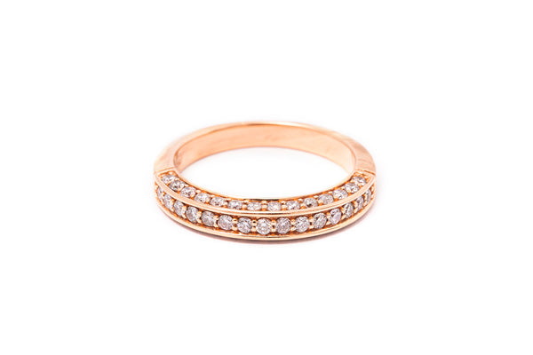 Three-Sided Pave Diamond Rose Gold 14k 585 Wedding Band Ring Size 7