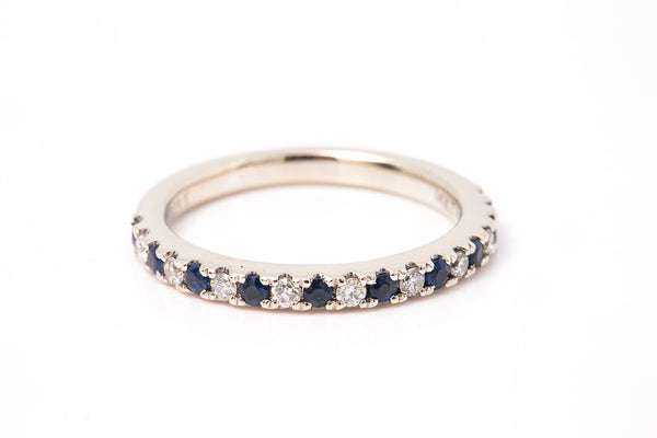 Vera Wang Love 14k 585 White Gold Diamond & Sapphire Stackable Wedding Band Ring Size 4.5